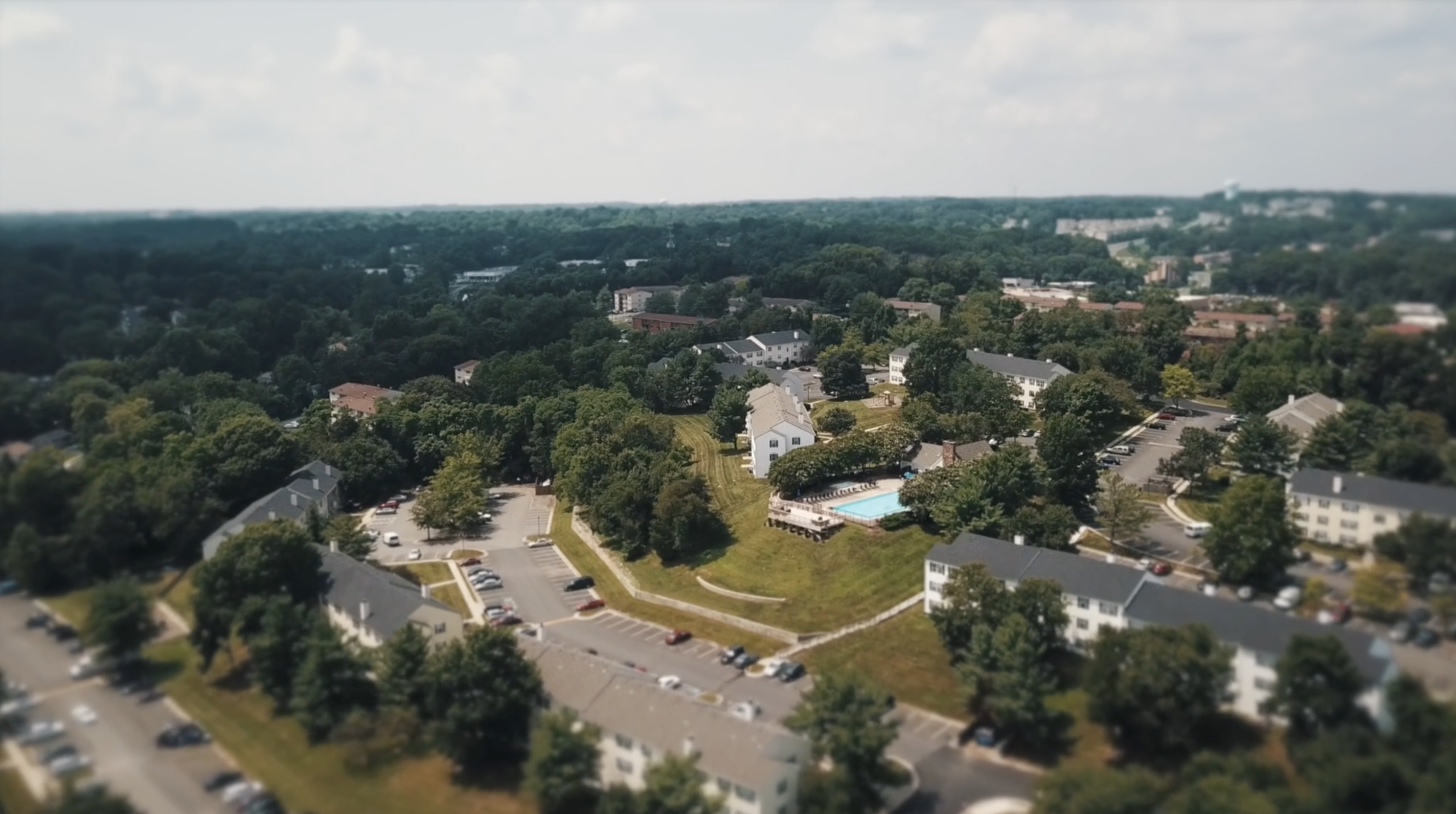 Aerial view of a suburban neighborhood